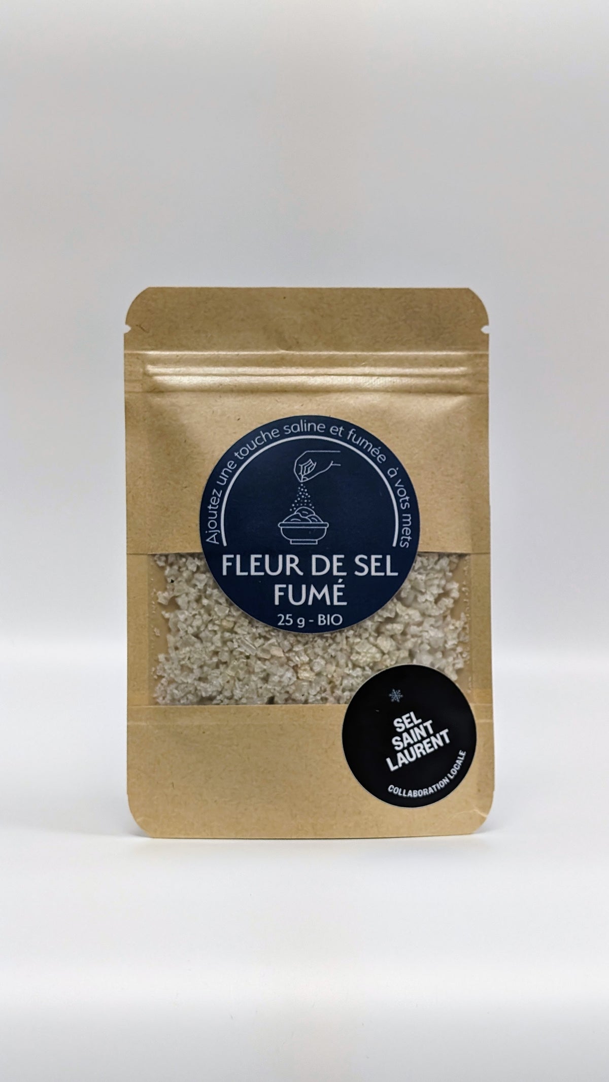 Sachet kraft de fleur de sel fumée au bois d'érable avec étiquette — Kabir Kouba Inspiration