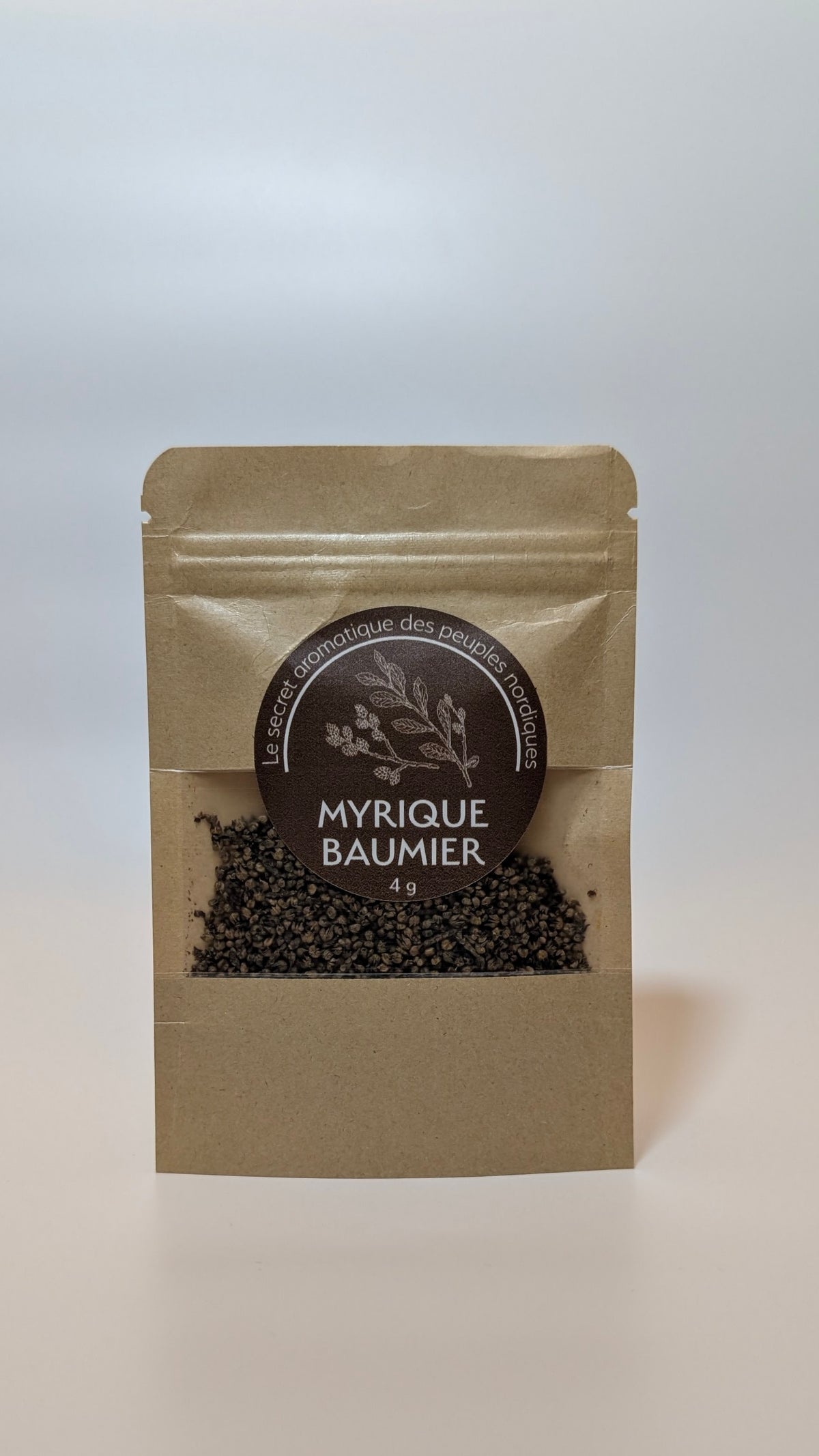 Sachet kraft de myrique baumier séché 4g Kabir Kouba Inspiration, vue de face avec étiquette