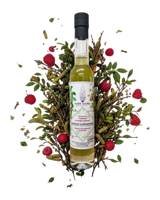 Bouteille de sirop boréal myrique baumier et framboise KKI, format 200 ml